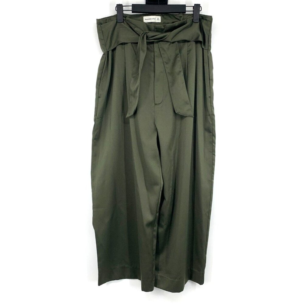 Abercrombie & Fitch Pants Green Satin Wide Leg Tie Waist High Rise